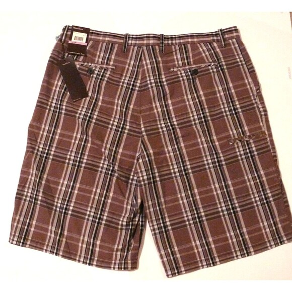 NWT PERRY ELLIS Mens Shorts Flat Front Plaid brown black white size 38" waist - Picture 3 of 5
